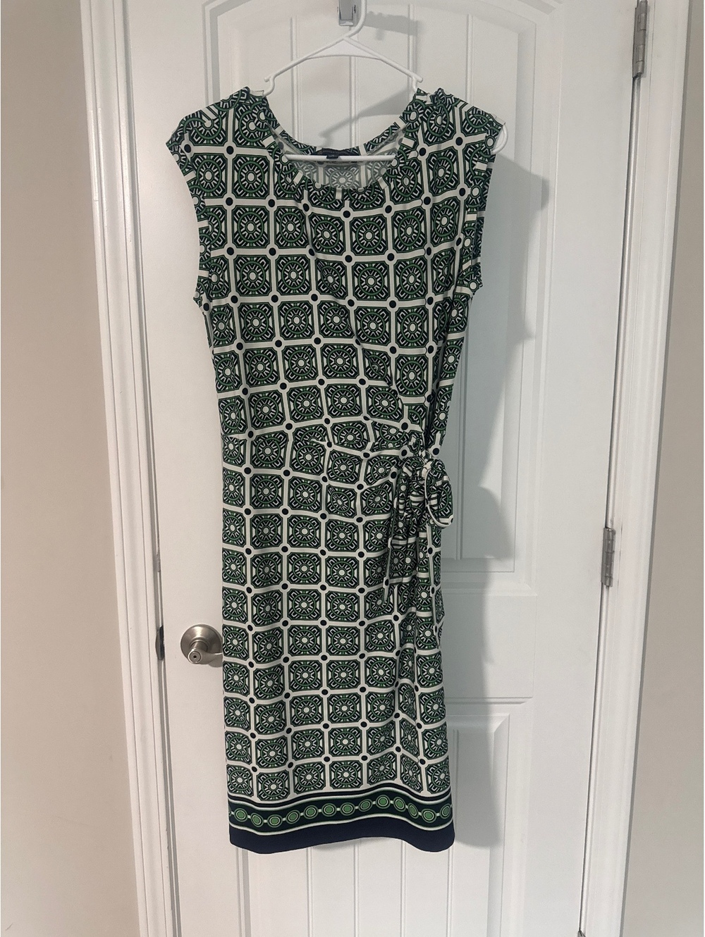 Brooks Brothers Green and Navy Geometric Print Dress, Size Medium